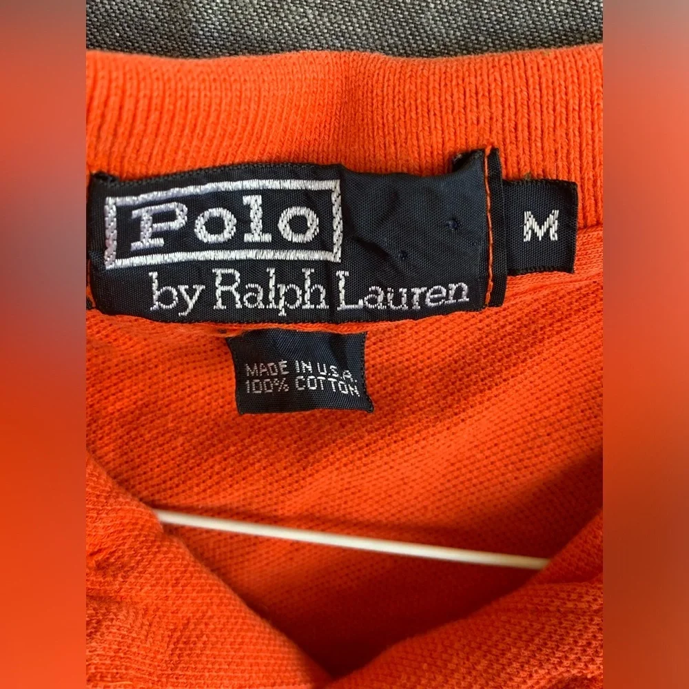 Vintage 90s Polo Ralph Lauren Shirt Men's Medium Orange 100% Cotton Made in USA
